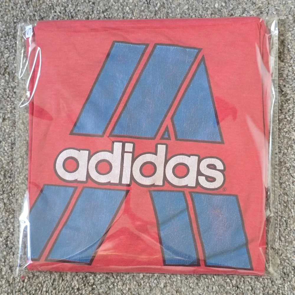 Vintage Adidas 80s Faded Red w/Blue Double Logo Single Stitch Tee sz Large